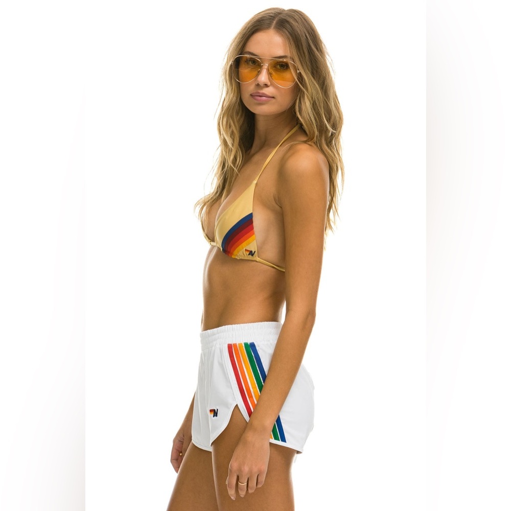 Aviator Nation 5 Stripe Flex Board Shorts White / Rainbow Size Large